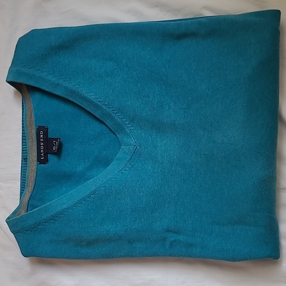 Lands' End Men's Tall Fine Gauge Cotton V-Neck Sweater